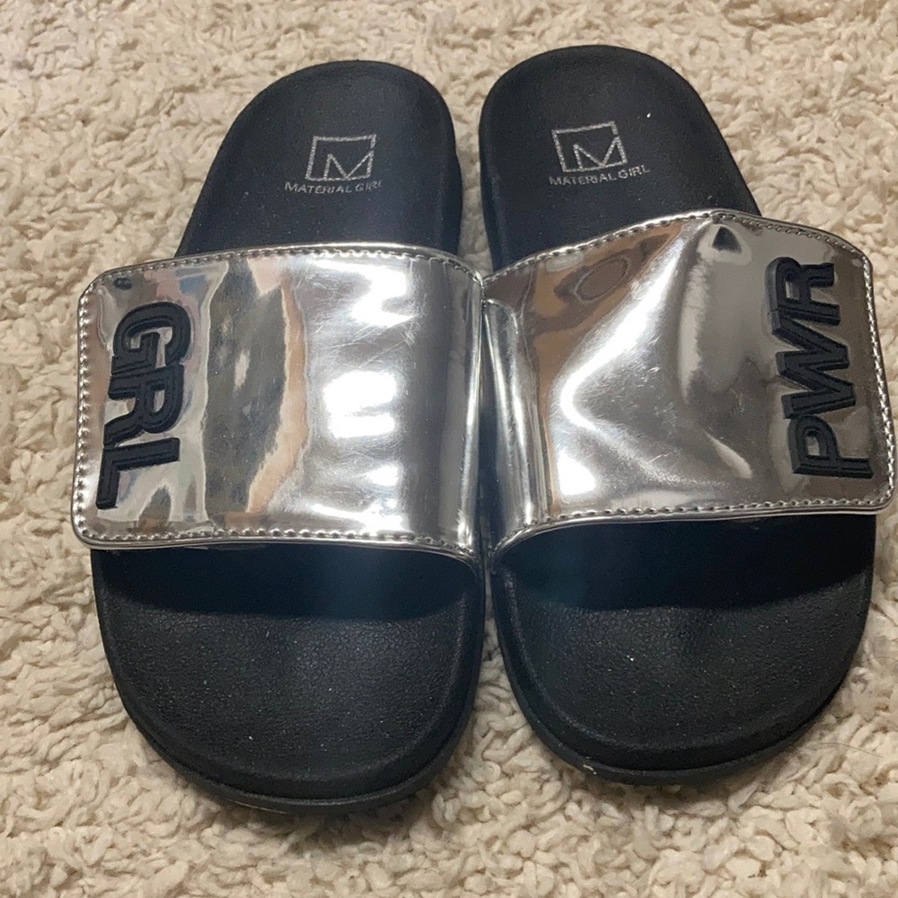 Silver and black slip flop -